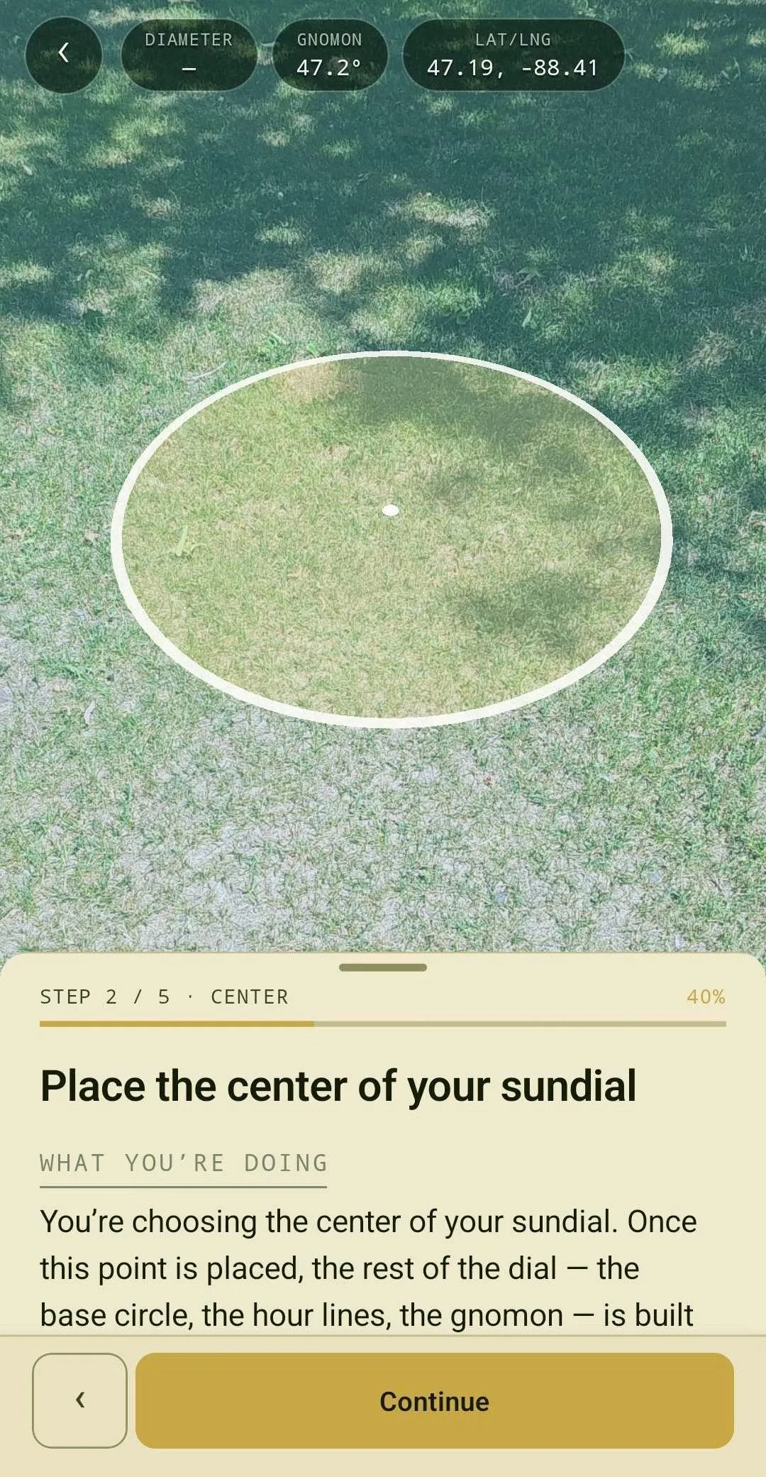 Placing the center of the dial on a detected ground plane in AR