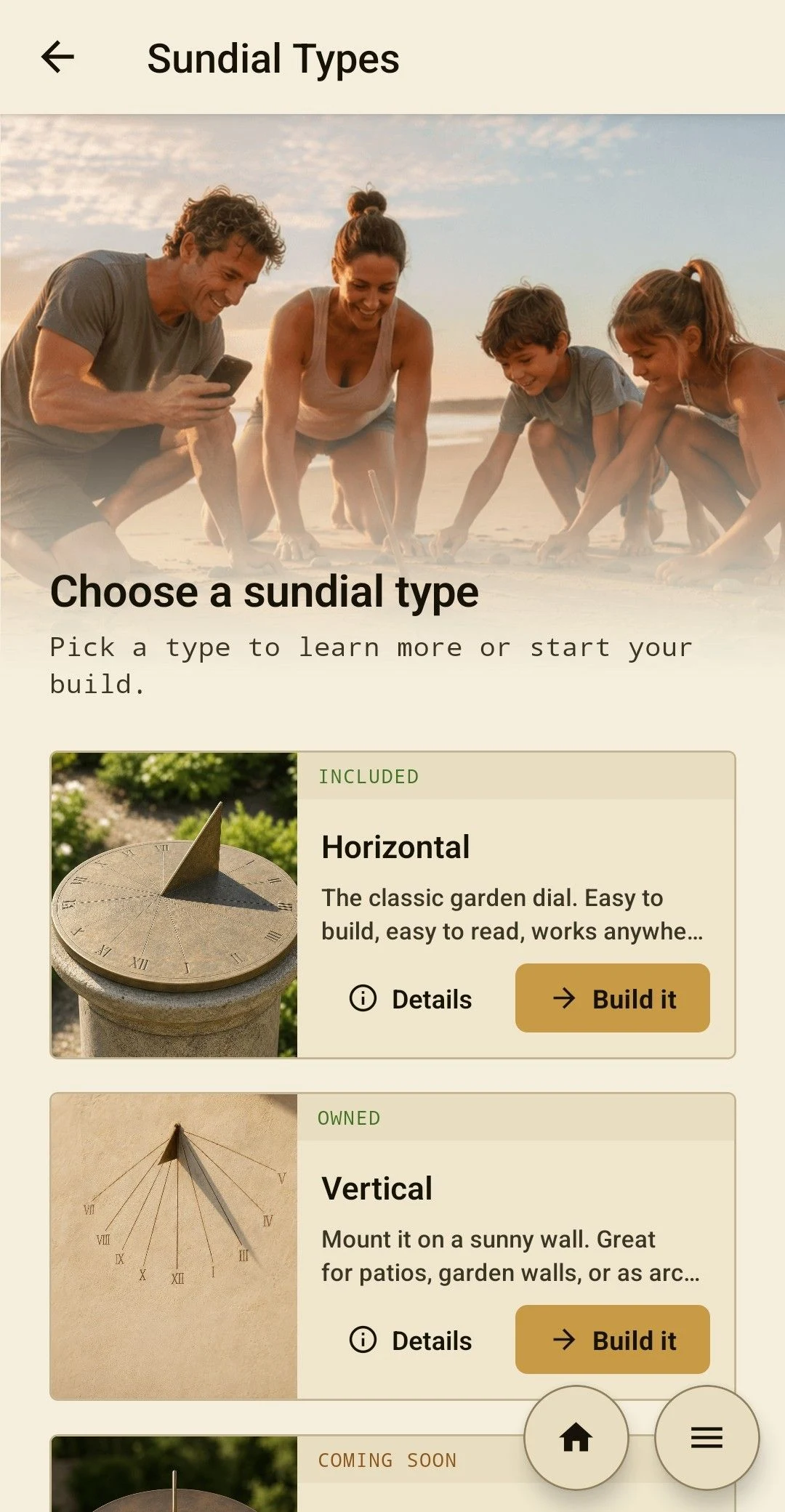 Choose a Sundial Type - horizontal ready today, more styles on the way