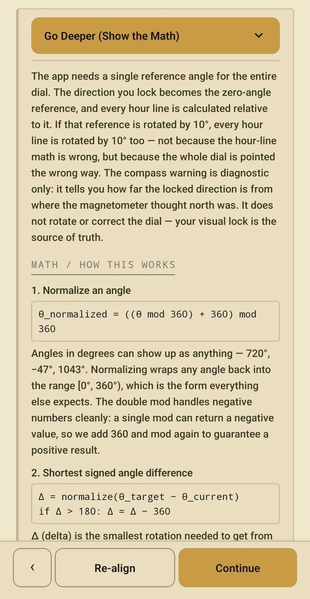 Show the math - the geometry behind true-north calibration