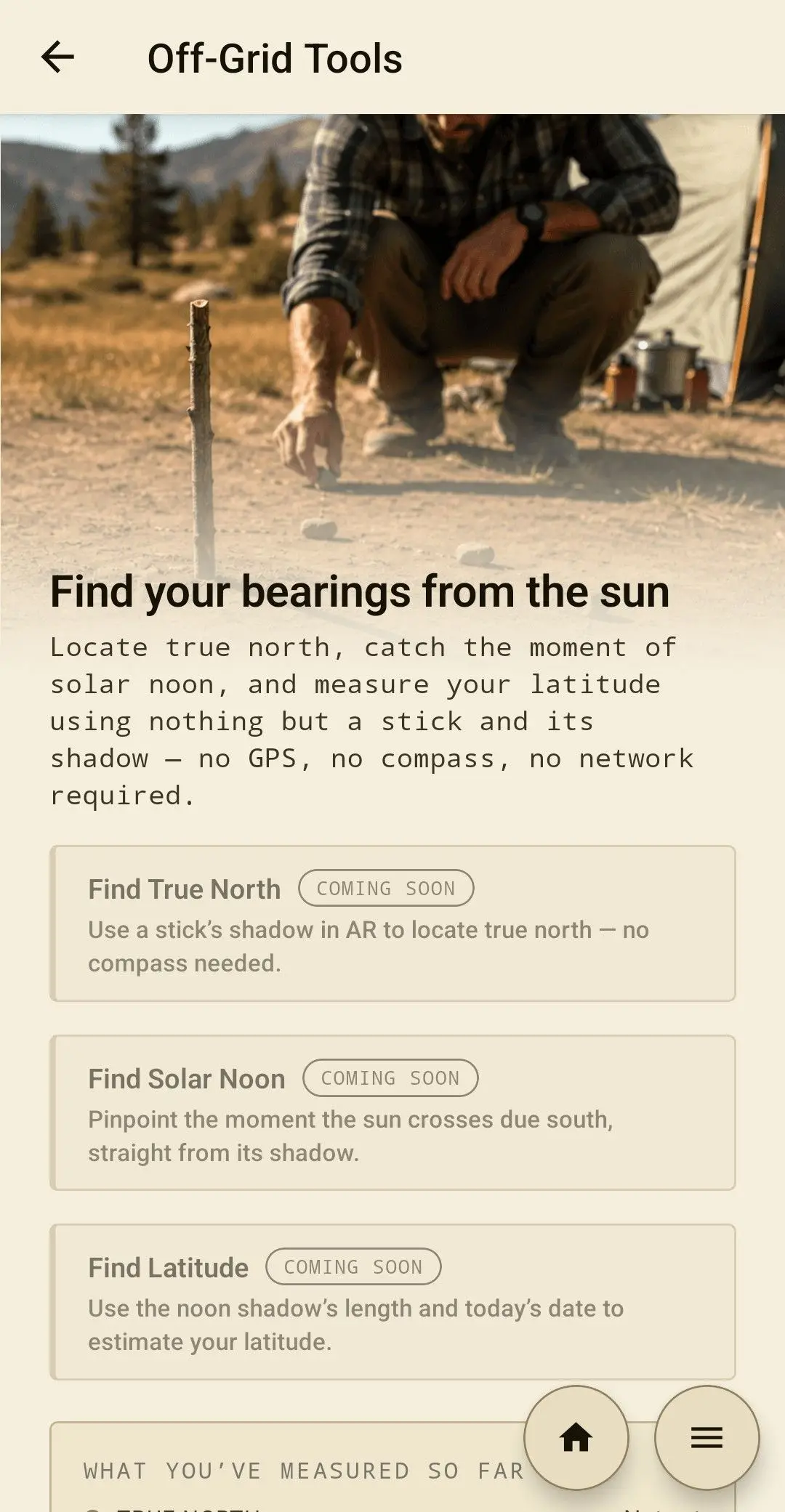 The off-grid tools - find north, solar noon, and latitude from the sun