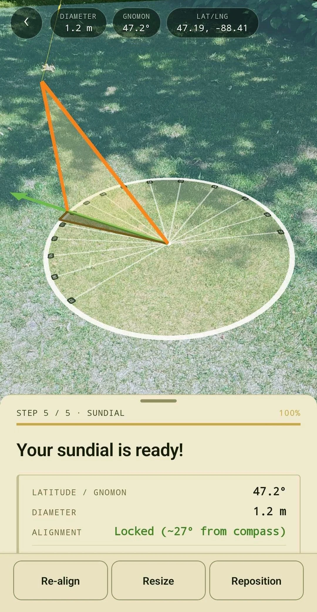 Your sundial is ready - hour lines, gnomon, latitude and alignment